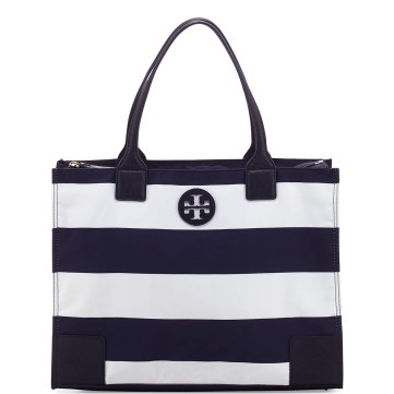 Ella Packable Navy Striped Zip-Top Tote Bag